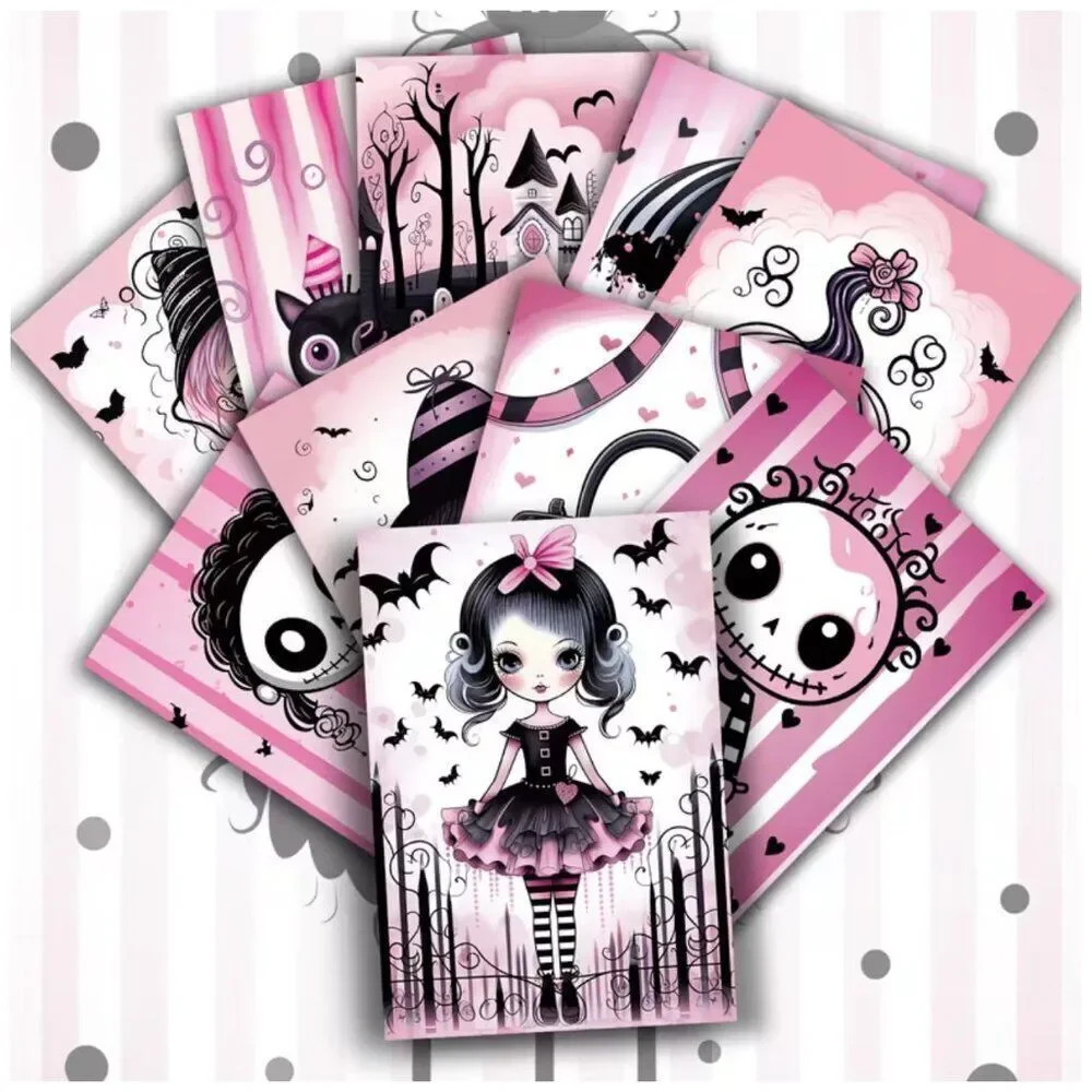 NWT 20pc Pink Pastel Goth Halloween Junk Journal Ephemera Scrapbook Craft Cards